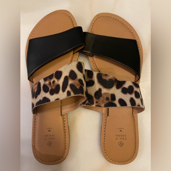 Vegan “Call it Spring” black & leopard sandals - Picture 1 of 2